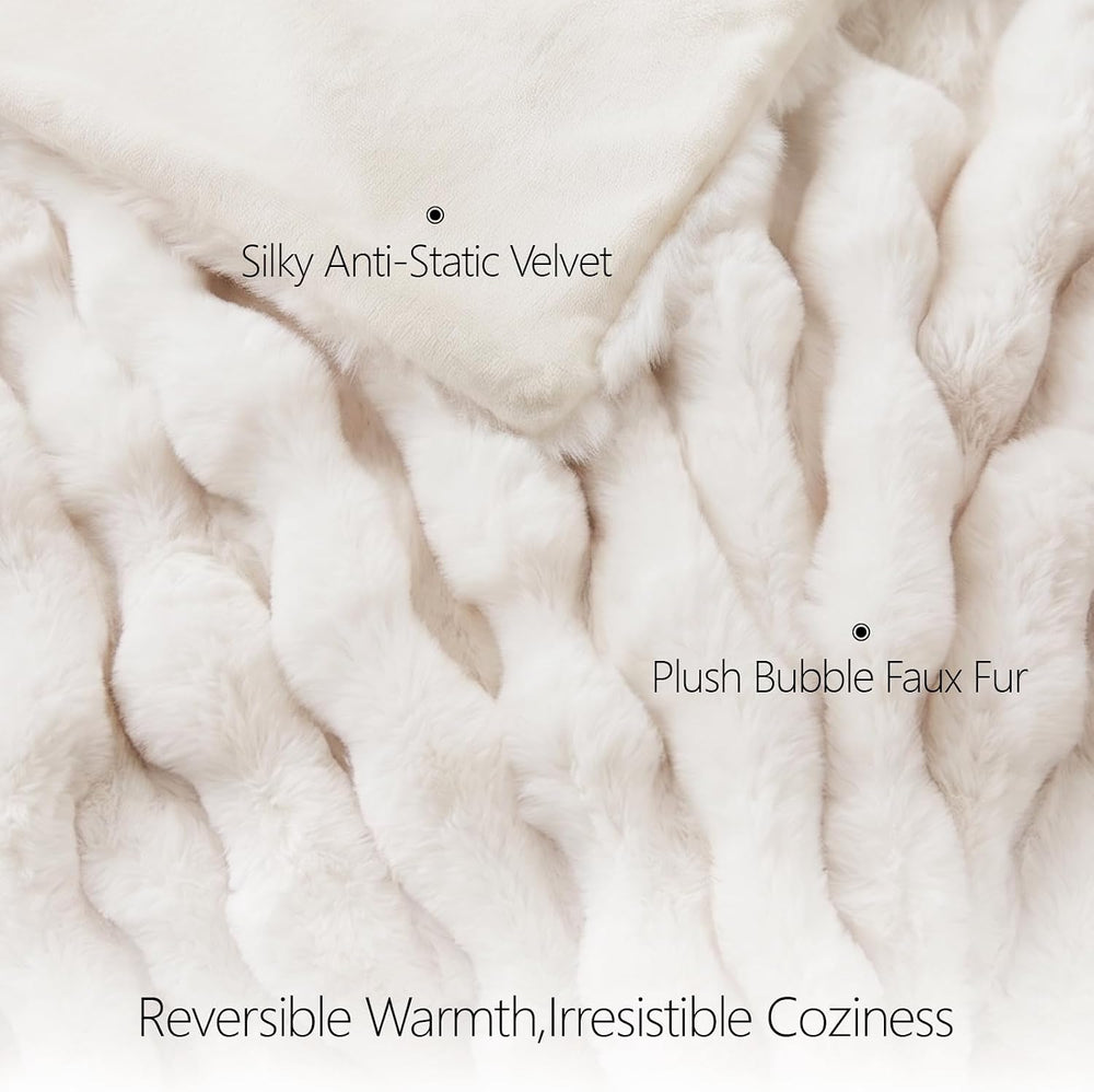 Faux Fur Throw Blanket for Couch, Luxury Cozy Soft Fluffy and Fuzzy Plush Rab...
