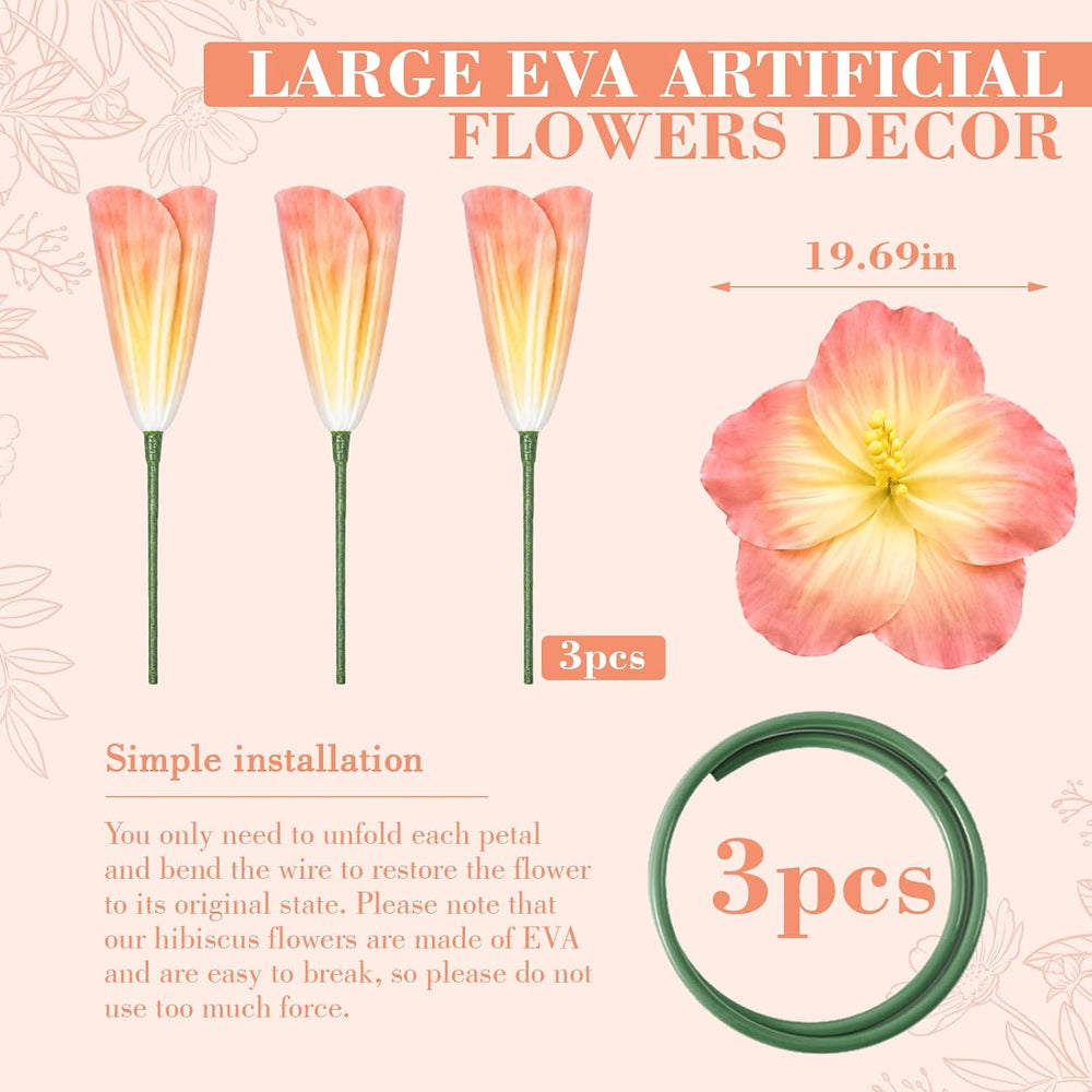 3 Sets 5 FT Giant Hibiscus Flowers Decor, Standing, Yellow-Pink