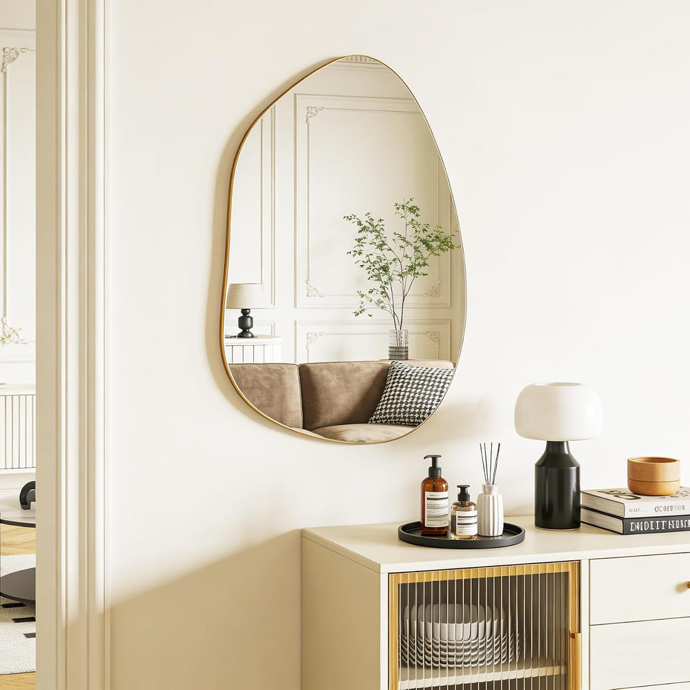 Irregular Asymmetrical Wall Mirror, 28x20 Inch Gold Bathroom Mirror
