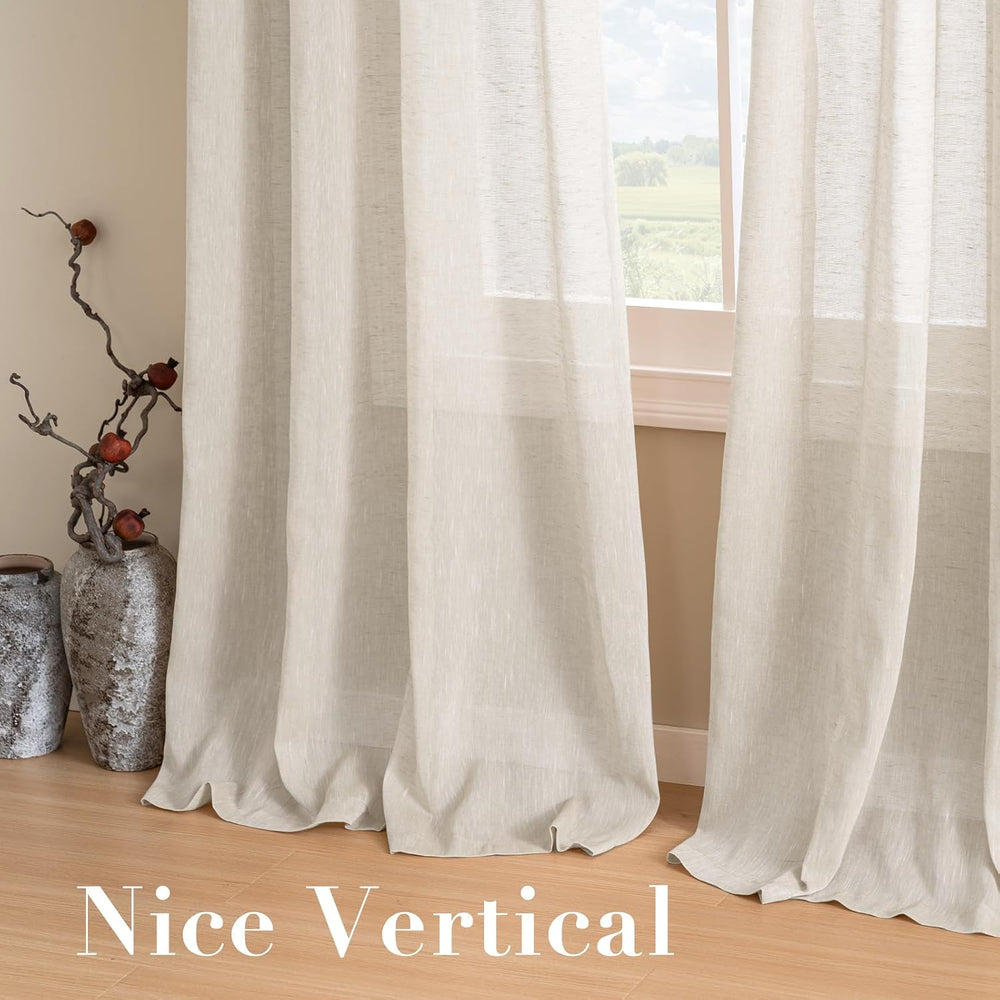 H.VERSAILTEX Natural Linen Sheer Curtains 108" 2 Panels Grommet