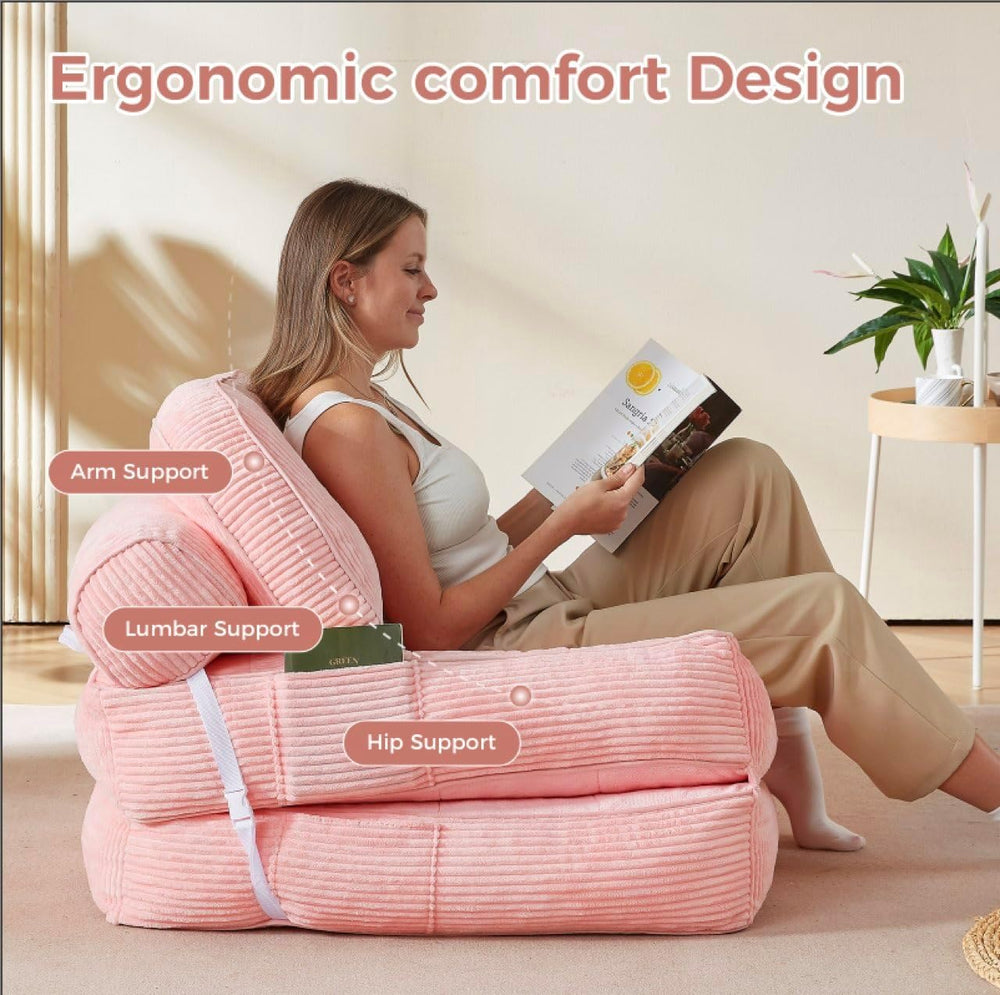 Pink Boneless Chair Bed with Pillow & Blanket, Foldable Sofa Bed