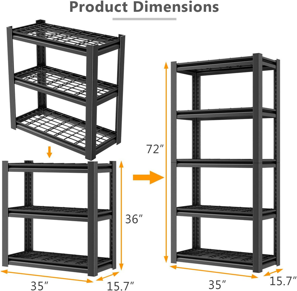 Heavy Duty Storage Shelving Unit (72" H x 35" W x 16" D) | Adj...