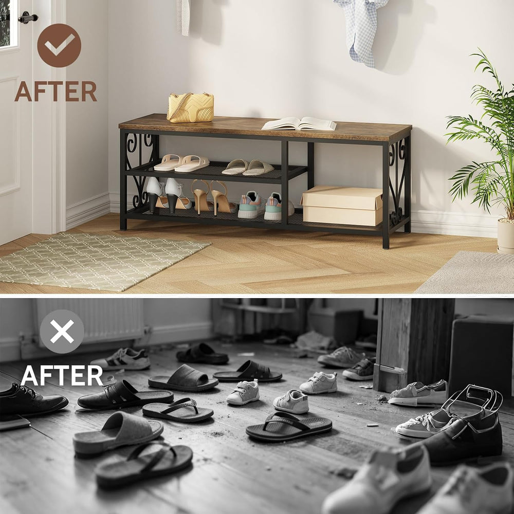 Entryway Storage Bench with Shoe Rack, 47.2" Wide Hallway Bench with Sea...