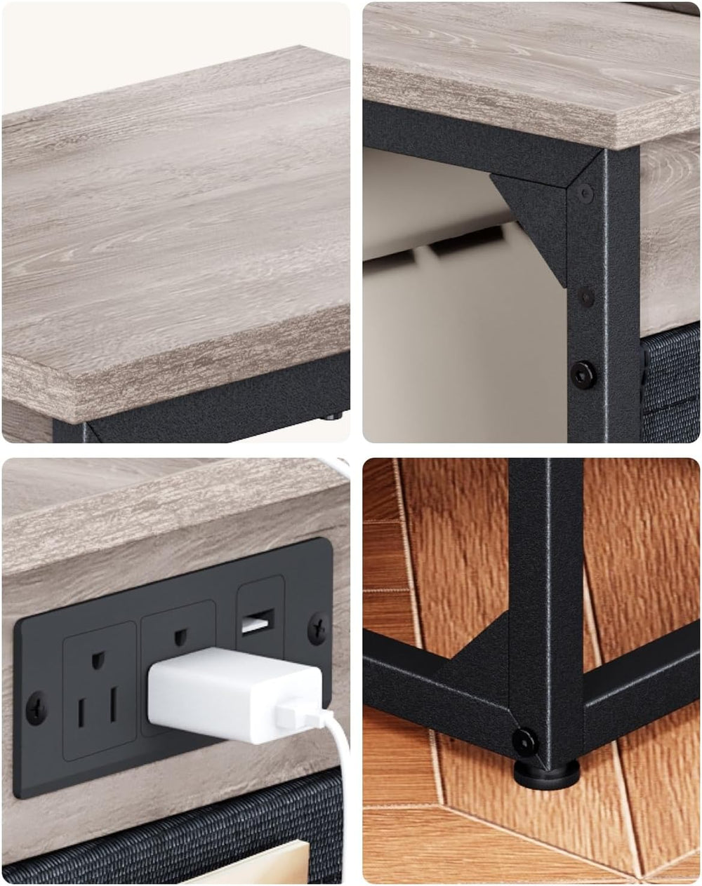 C-Shaped End Table with Fast-Charging Station, Small Couch Side Table with St...