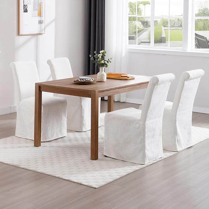 Parsons Dining Chairs Set of 4 Fabric Upholstered Kitchen Chairs with Wood Le...