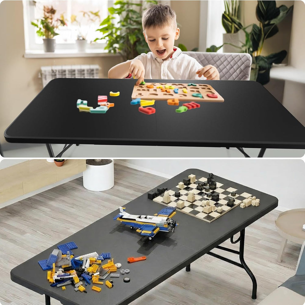 Bonnlo Folding Table 6ft, Portable Collapsible Plastic Black Long Tables for ...
