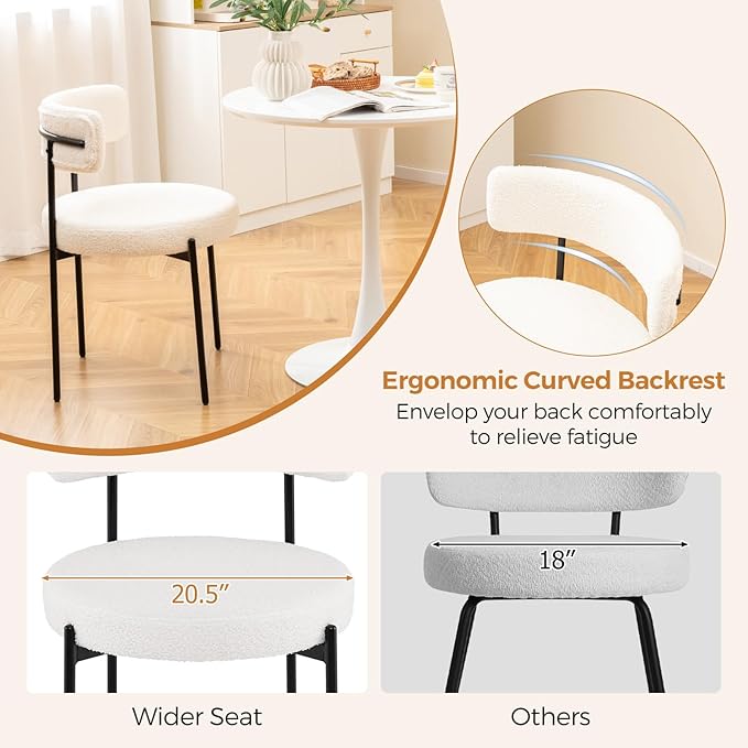 Giantex Sherpa Dining Chairs Set of 4, Upholstered Round Kitchen Chairs with ...