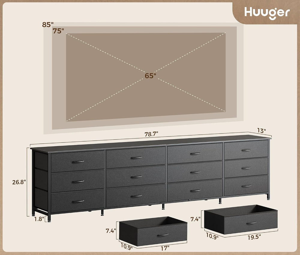 Huuger 78.7 Inch Long Dresser for Bedroom, 12 Drawer Dresser for Closet