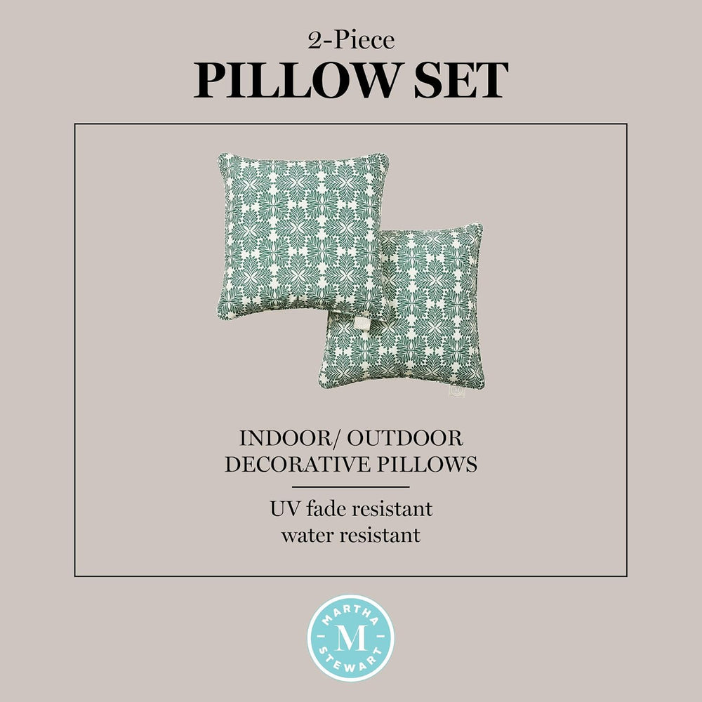 Martha Stewart Tulum Indoor Outdoor Decorative Pillow 2-Pack Set, UV Fade Res...