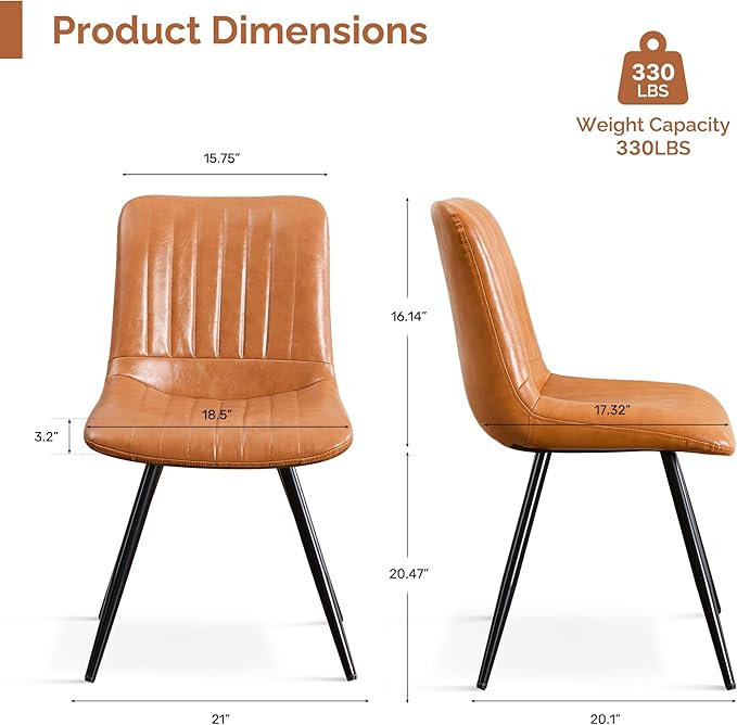Dining Chairs Set of 2, Modern Dining Chairs with Thick Cushions, PU Leather ...