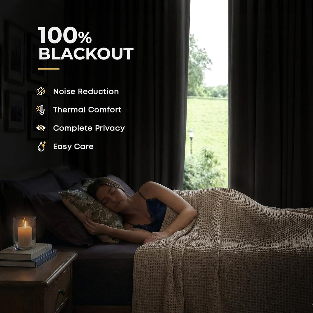 INOVADAY 100% Black Out Curtains 96 Inch Long Blackout Curtains for Bedroom