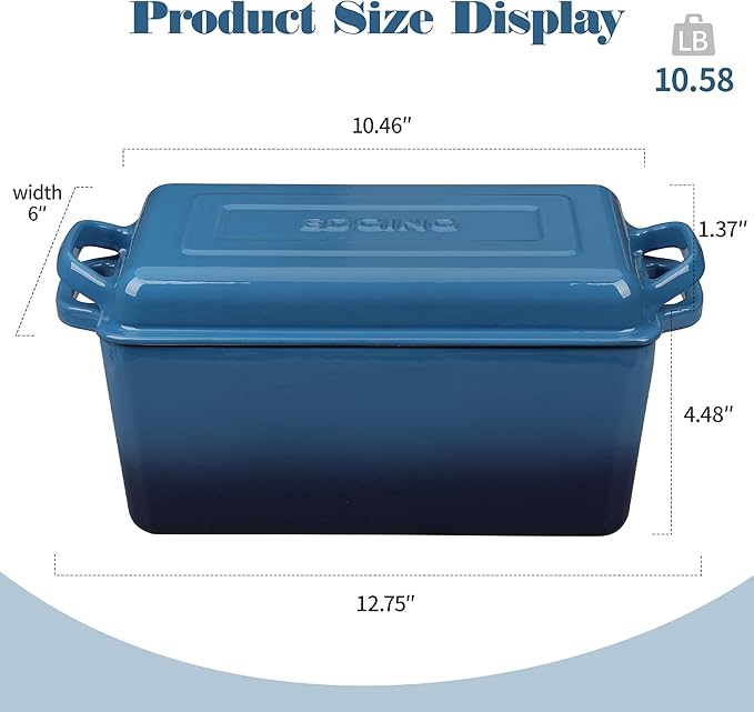 EDGING CASTING Enameled Cast Iron Dutch Oven, Oblong Bread Oven