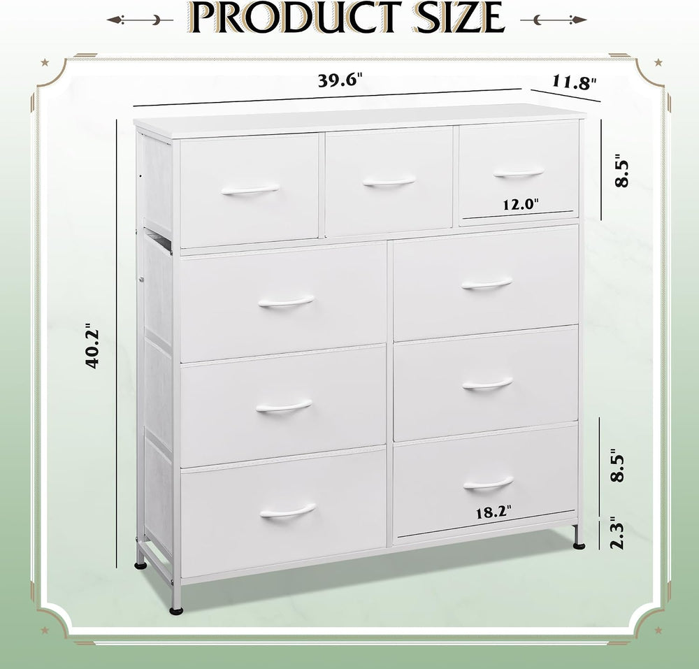 WLIVE Tall Dresser for Bedroom, 9 Drawer Chest of Drawers, White