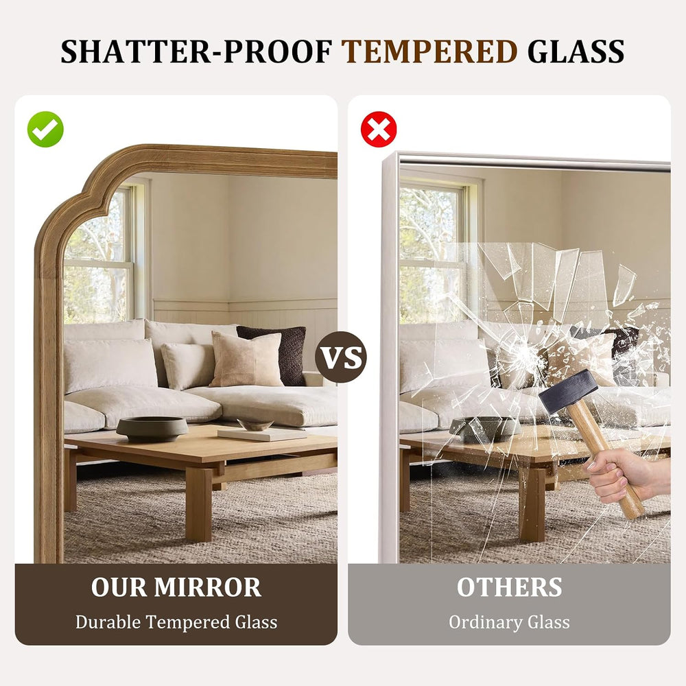 24" x 36" Rounded Corner Arch Wall Mirror with Wood Frame for Entry...