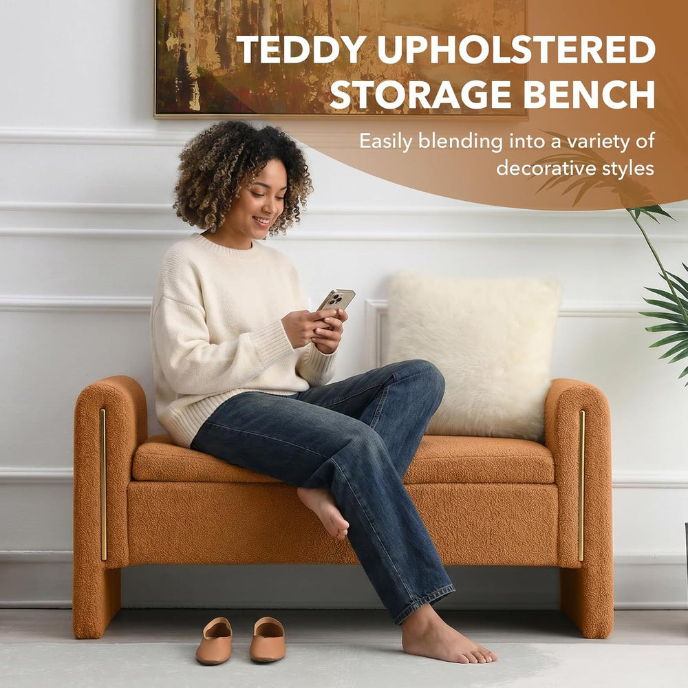 NIOIIKIT 52" Storage Ottoman Bench, Teddy Upholstered Storage Bench with...