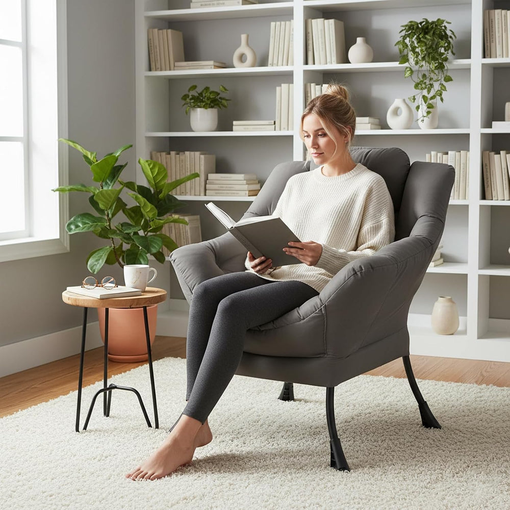 Welnow Lazy Chair for Adults,Modern Reading Accent Chair,Dark Grey Single