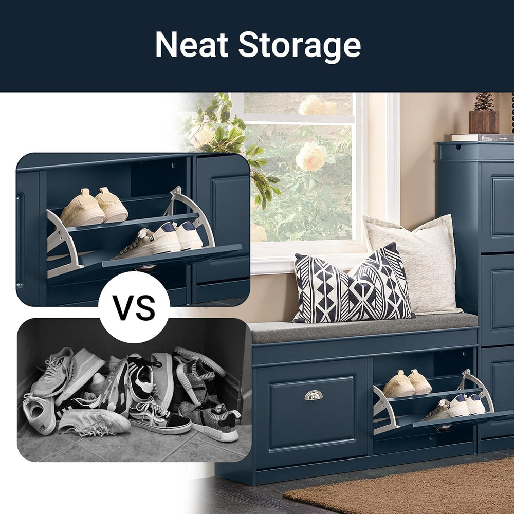 Haotian Shoe Storage Bench Entryway, Shoe Cabinet Bench with 2 Flip Drawers &...