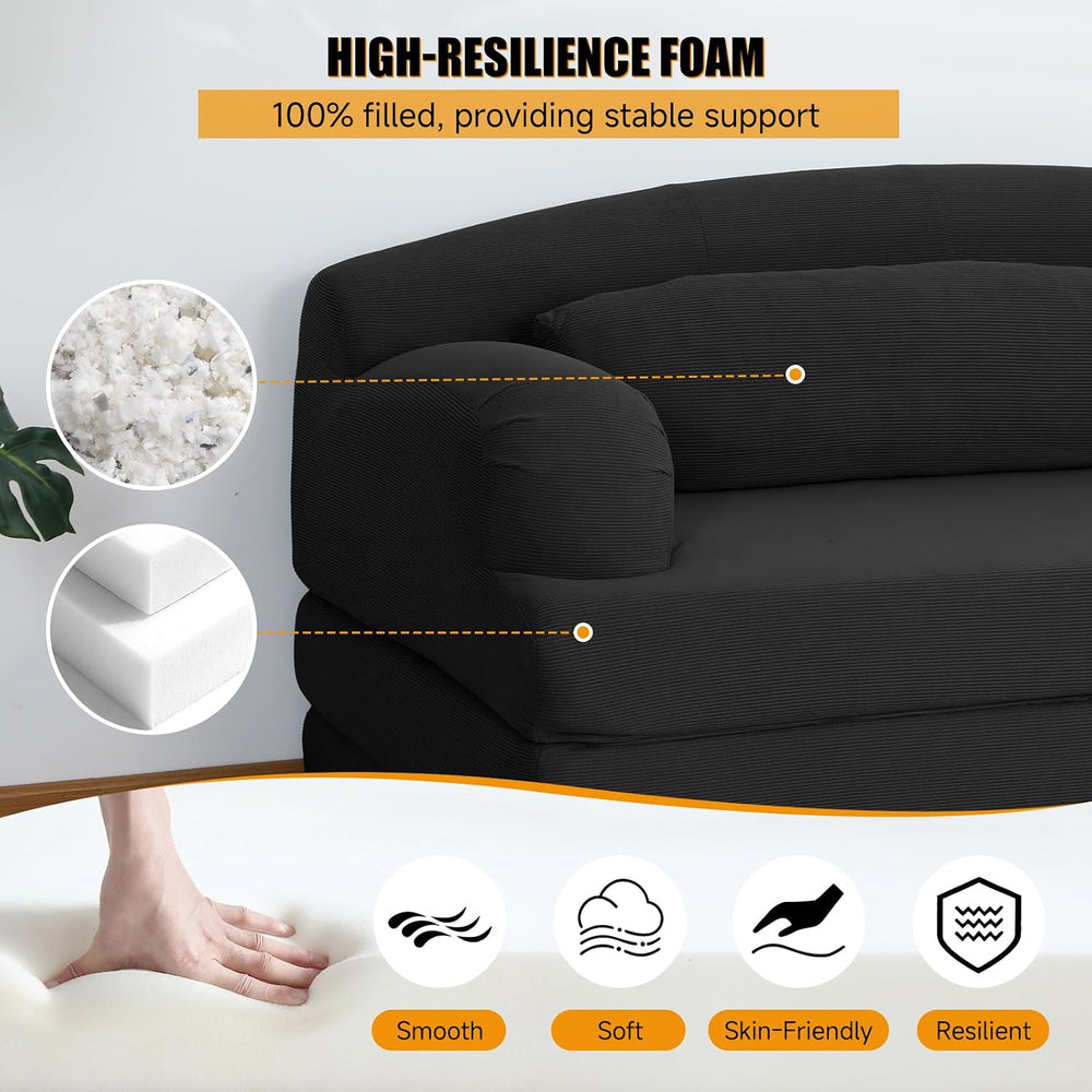57.1" Trifold Boneless Couch for Living Room, Convertible Sofa Bed