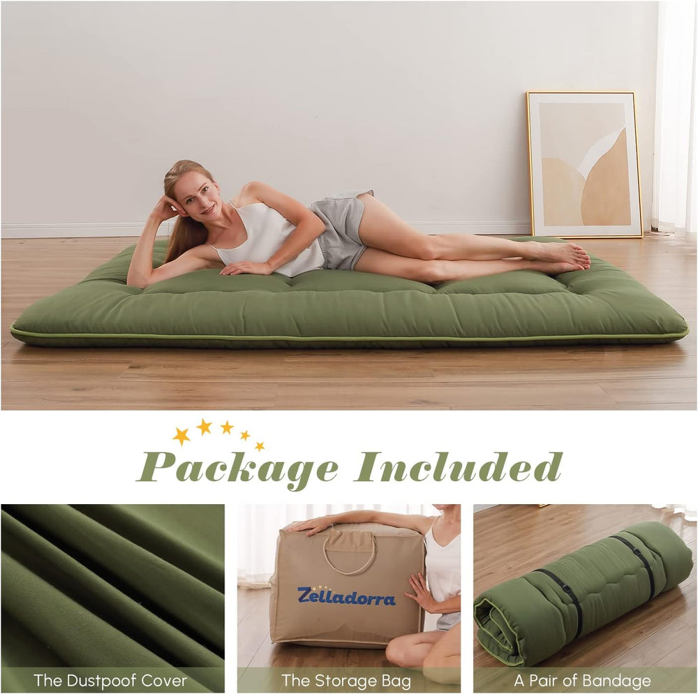 Zelladorra Japanese Floor Mattress, Futon Mattress with Portable Storage Bag ...