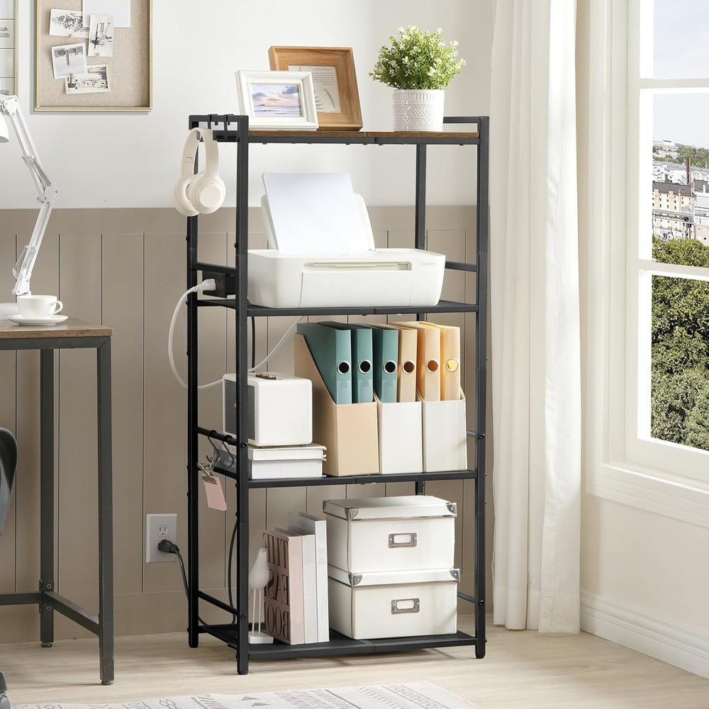 MAHANCRIS Bakers Rack with Power Outlet, Microwave Stand with Hooks, Multifun...