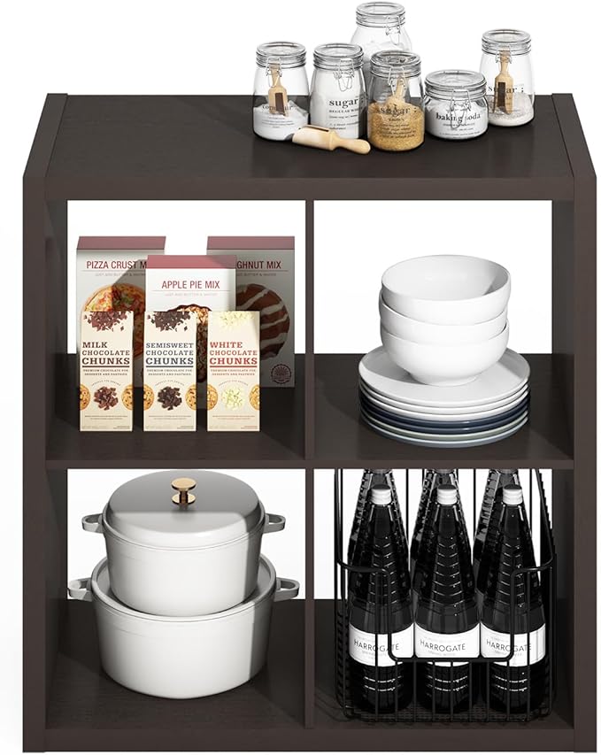 Furinno HERMITE Kitchen Island, 4-Cube Coffee Bar, Extra Thick Kitchen Storage