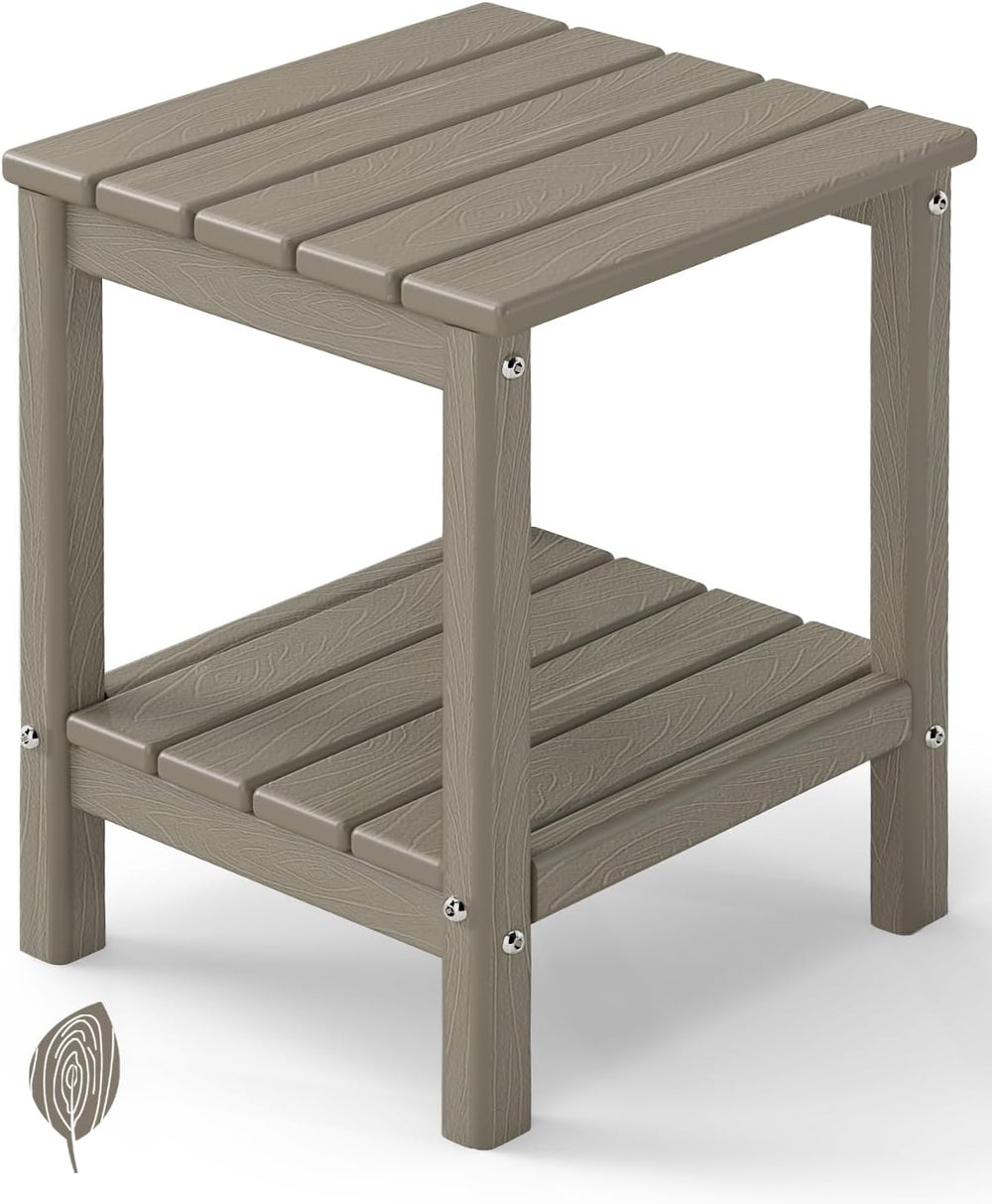 GREENVINES Outdoor Side Table, HDPE 2-Tier Adirondack Tables, Wood Grain