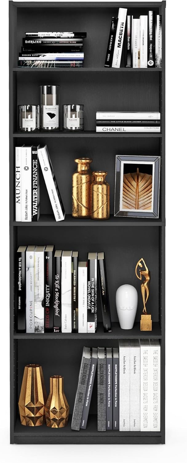 Furinno Jaya Book Shelf, 5-Tier Bookshelf, Bookcase with Adjustable Shelves, ...