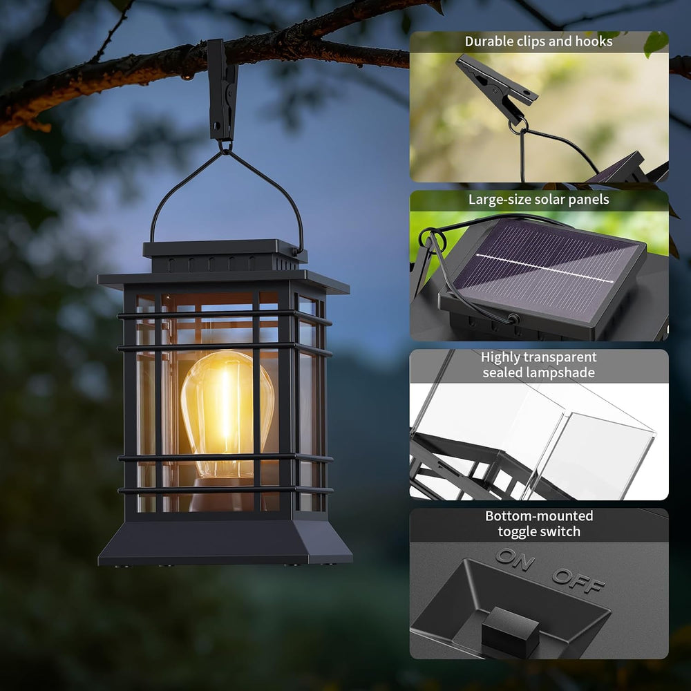 Solar Lanterns Outdoor Waterproof, Hanging Solar Lights for Outside 2 Pack