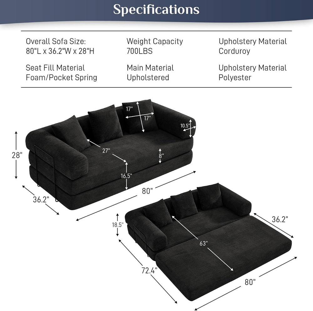 DAMAIFROM Convertible Sleeper Sofa Bed Floor Boneless Couch, Black