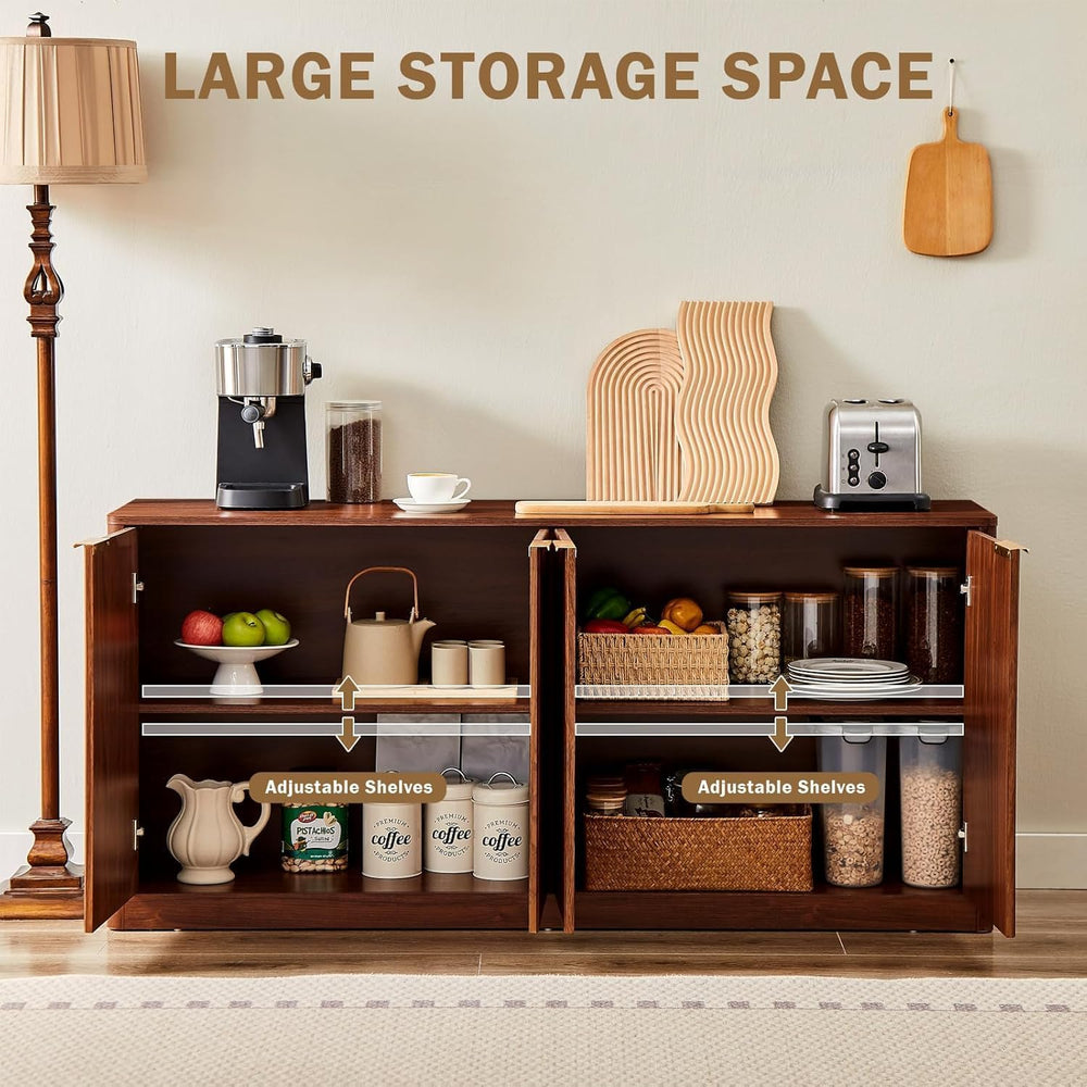 59" Walnut Fluted Sideboard Buffet Cabinet with Storage, Large Buffet Ca...
