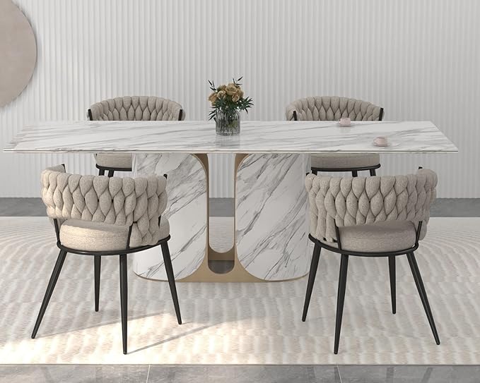 KCC Fabric Dining Chairs Set of 4, Modern Dining Chair with Metal Legs, Woven...
