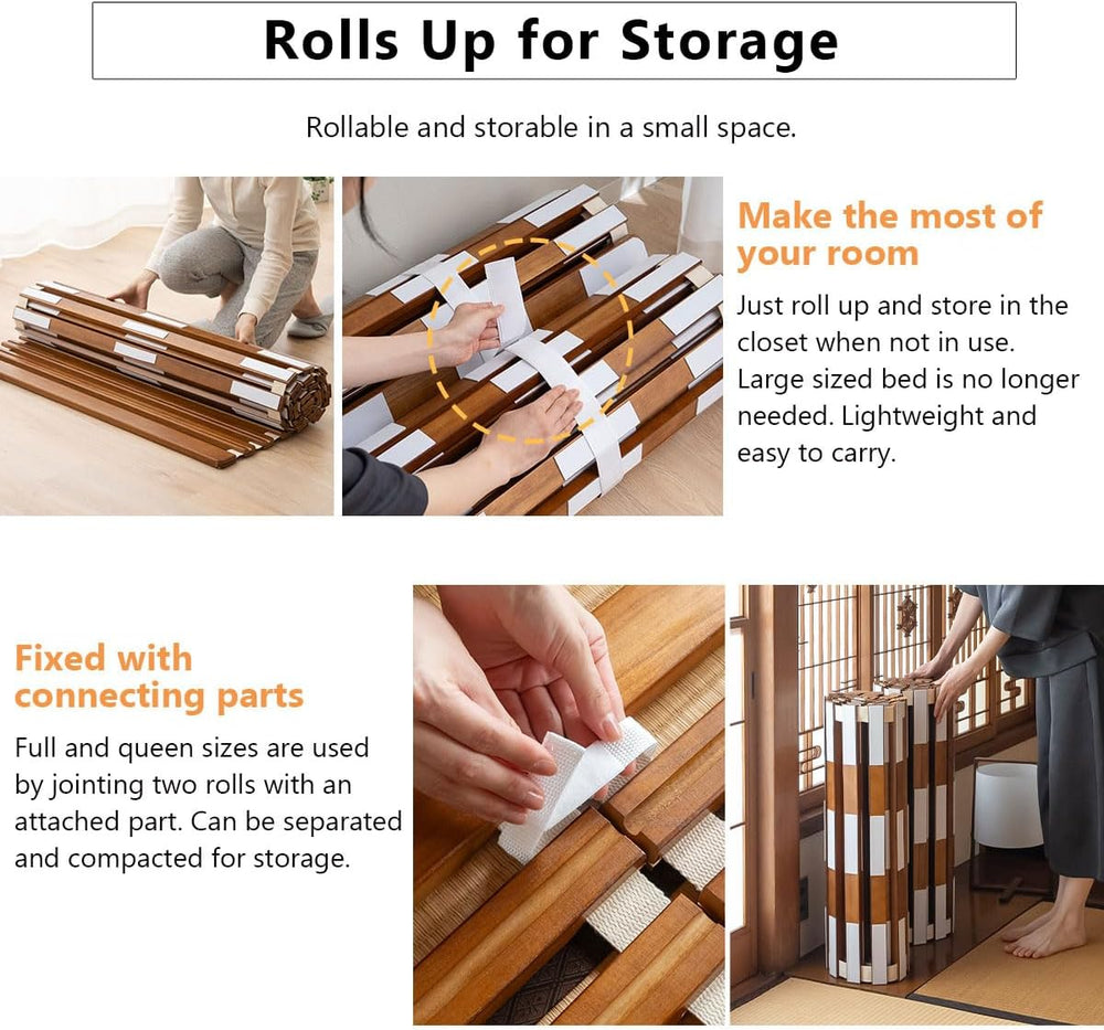 EMOOR Wood Roll-Type Slatted Bed OSMOS Queen for Japanese Futon Mattress (Bro...