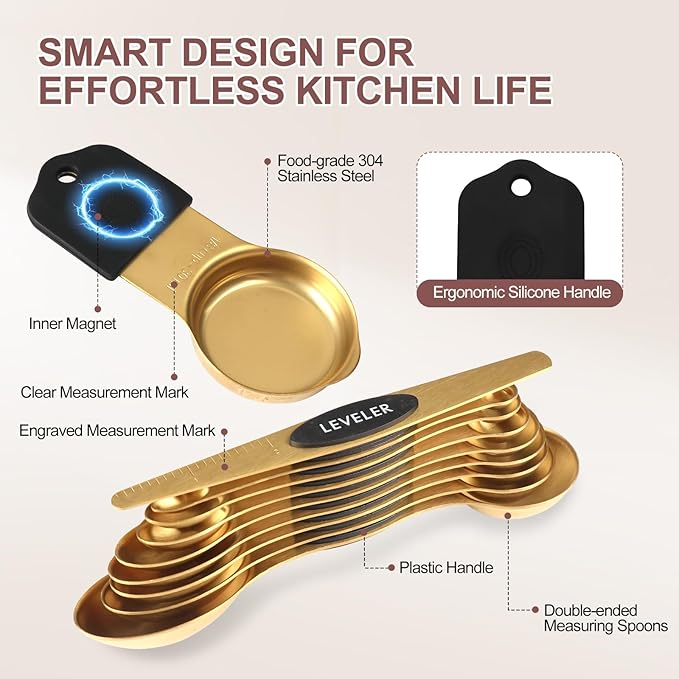16-Piece Stainless Steel Measuring Cups and Spoons Set, Strong Magnetic Nesting
