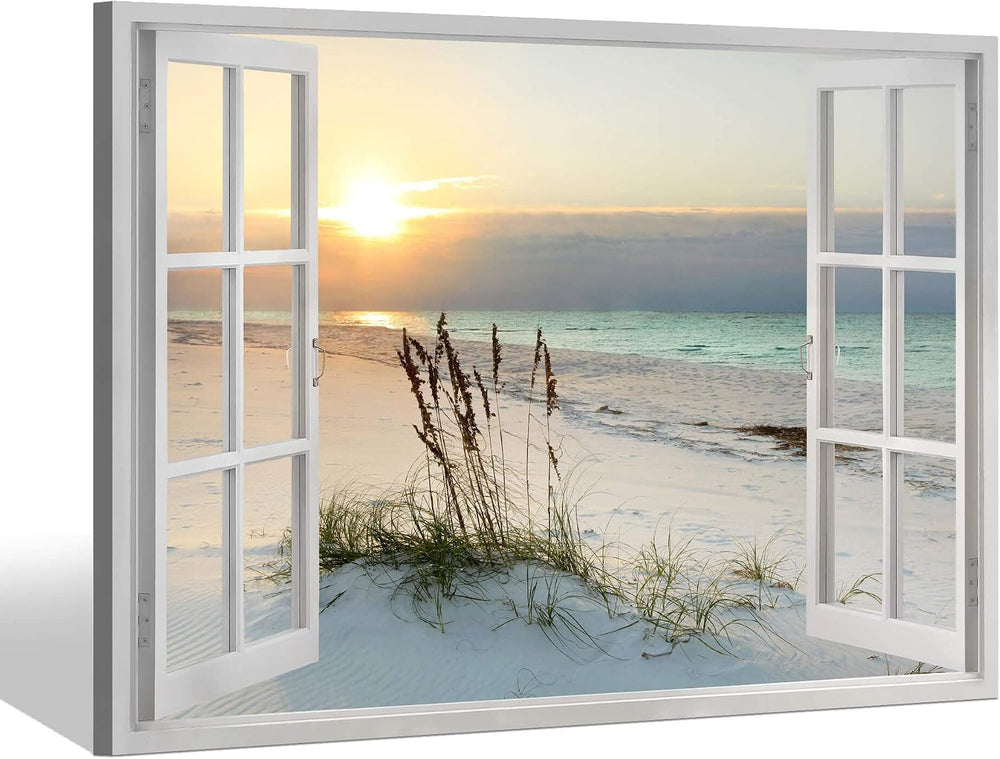 Sea Whisper Beach Painting Wall Art Canvas : 24x36 Inch Coastal Window Artwor...