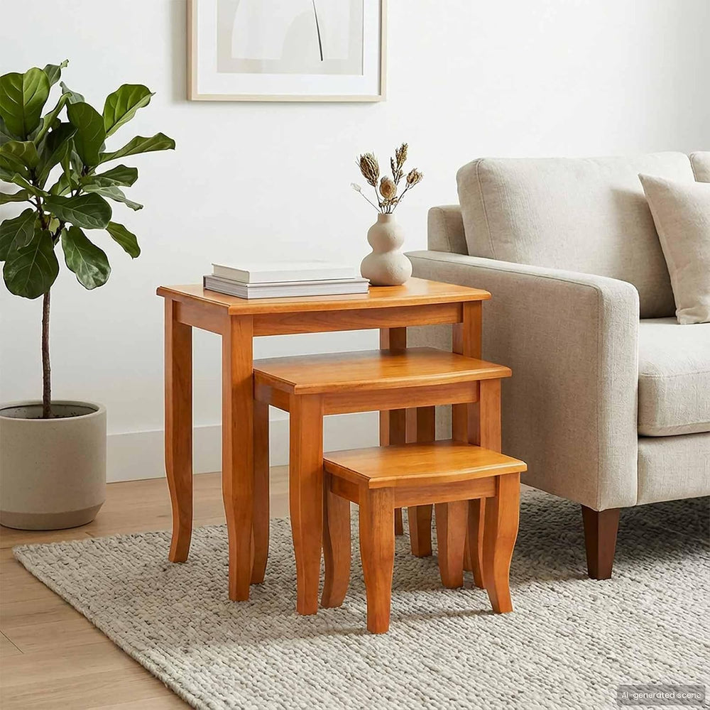 Nesting Side Tables 3 pcs Natural 23.62 x 17.72 x 23.82 in | Solid Mahogany, ...