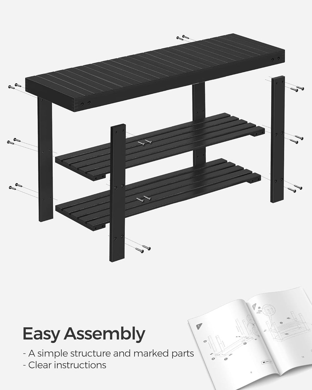 SONGMICS Shoe Rack Bench, 3-Tier Bamboo Entryway Bench, 35.4 Inches Width