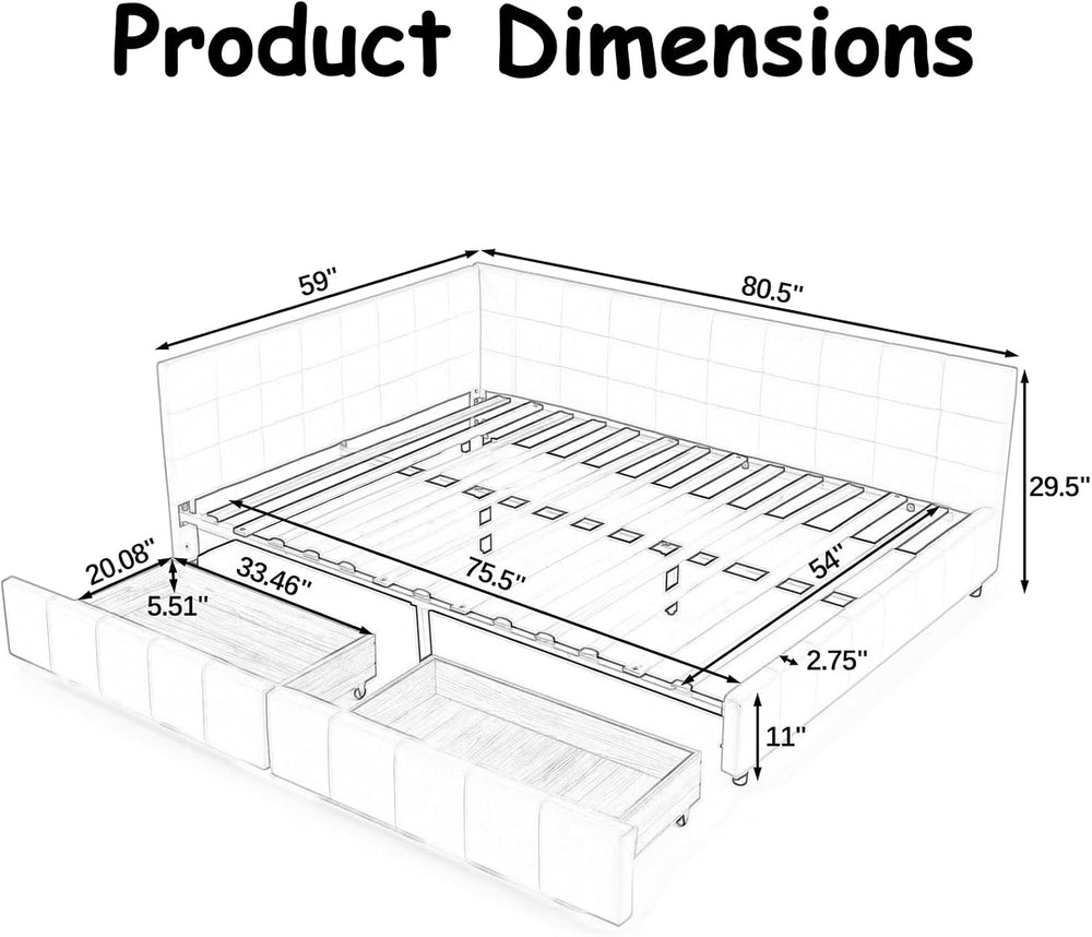 Velvet Corner Bed Frame Full, Upholstered Corner Daybed with Drawers, Full Si...