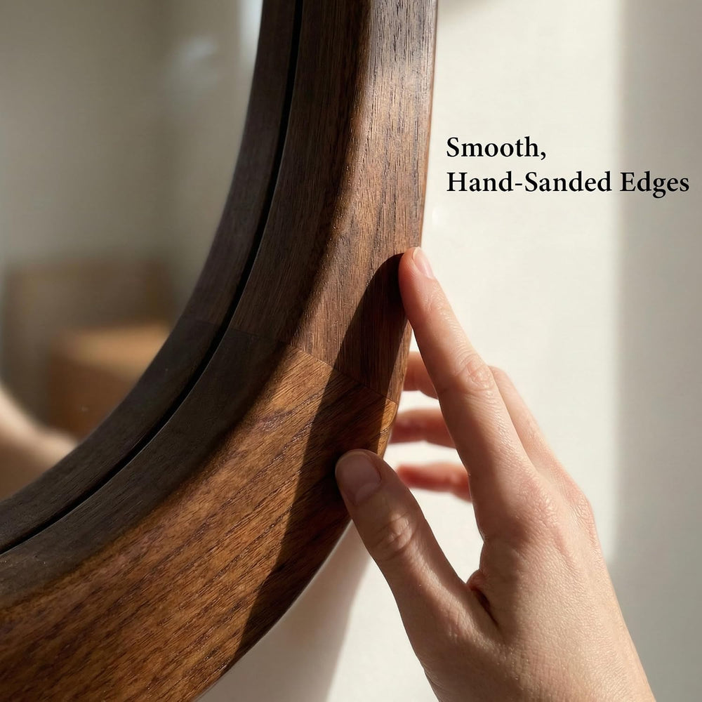 20x30 Inch Dark Walnut Asymmetrical Wood Wall Mirror for Entryway