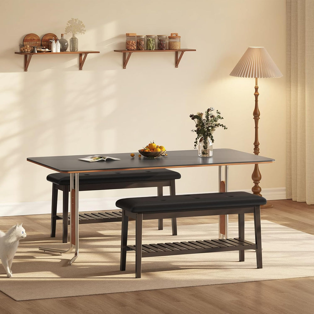 HOOBRO Dining Bench, Bamboo Dining Room Bench, 2-Tier Entryway Bench with PU ...