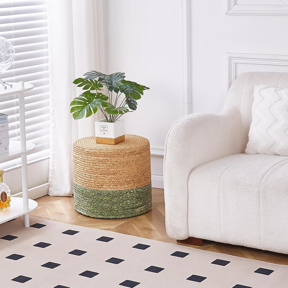 18'' Ottoman Pouf Natural Braided Poof Rustic Handweave Lounge Pouffe