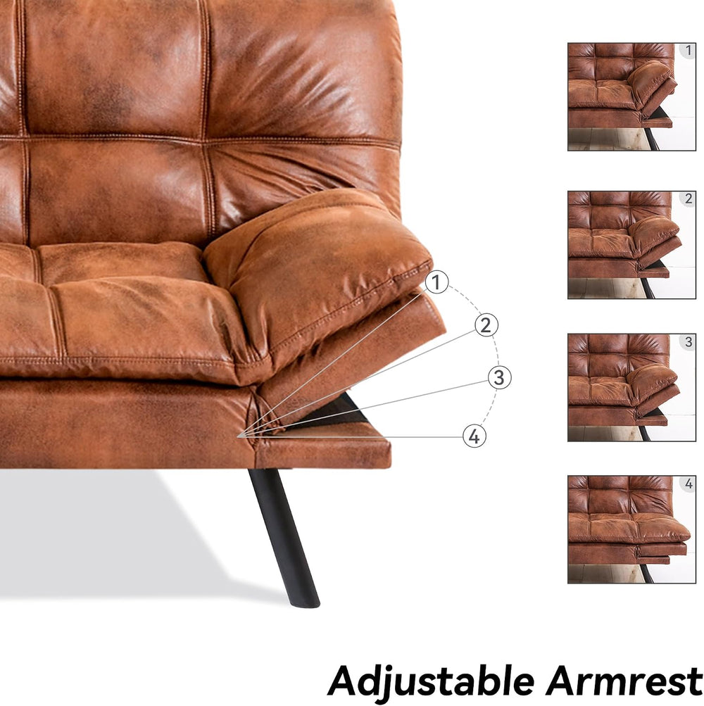 71" Convertible Futon Sofa Bed,Brown Faux Leather Futon Couch