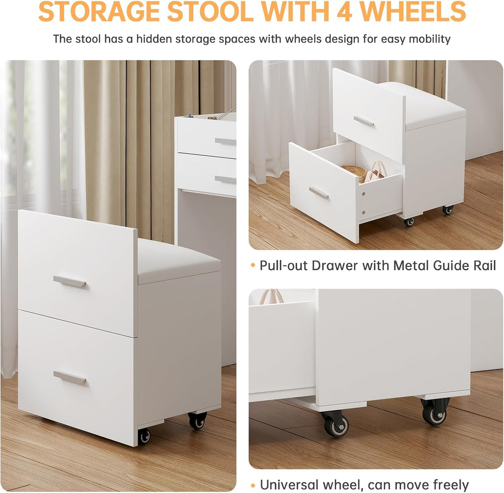 Airynee 3 in 1 Vanity, Compact Vanity with 3 Drawers | Makeup Desk with Flip-...