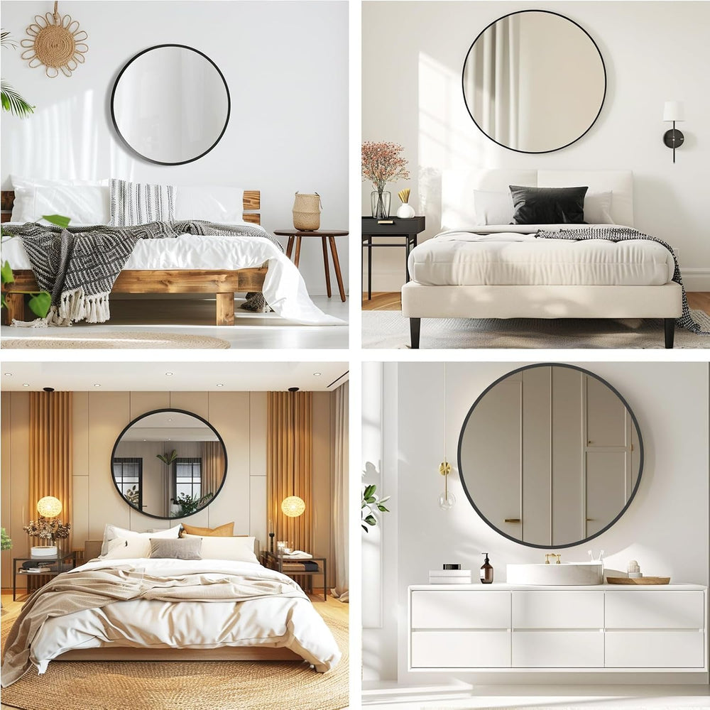 Round Mirror 30 inch, Circle Black Mirror, Matte Black Metal Frame