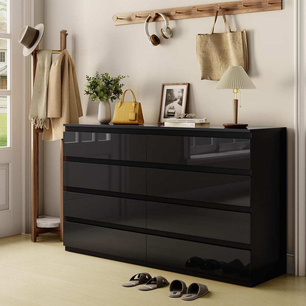 8 Drawer Dresser Black 55" Wide Multi-Functional Storage Organizer