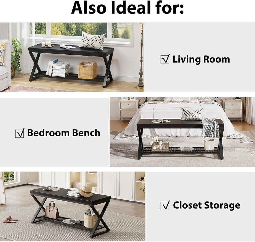 LVB Black Entryway Bench with Storage, Indoor Shoe Bench with Seating 39 in
