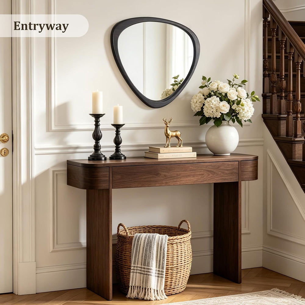 HOMECOOKIN 25 x 20 Asymmetrical Mirror, Irregular Wooden Wall Mirror for Bedr...