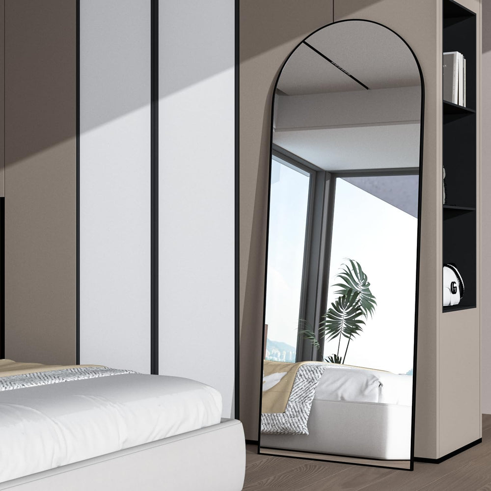 Full Length Mirror, 56"x16" Arch Mirror Floor Mirror with Stand, Bl...