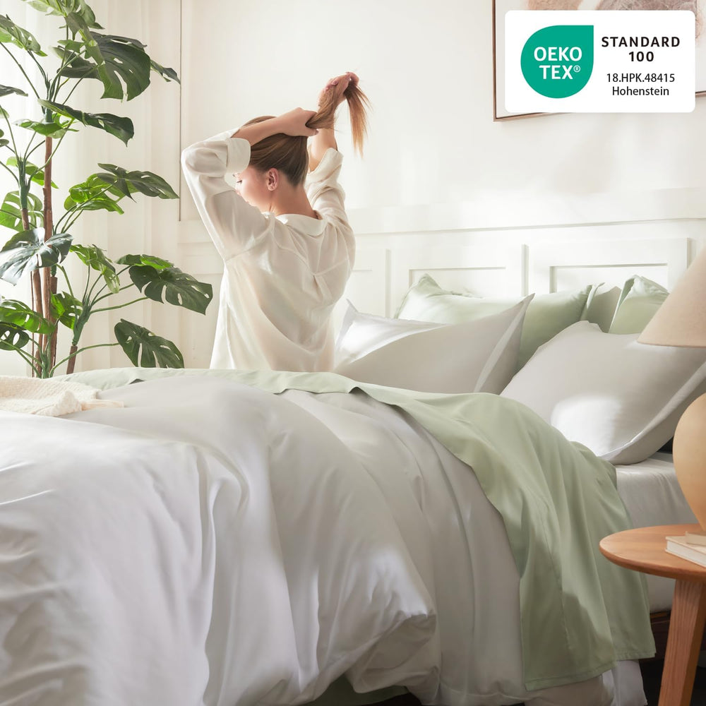 Litanika Queen Comforter Set White, 3 Pieces Lightweight Solid Bed Set