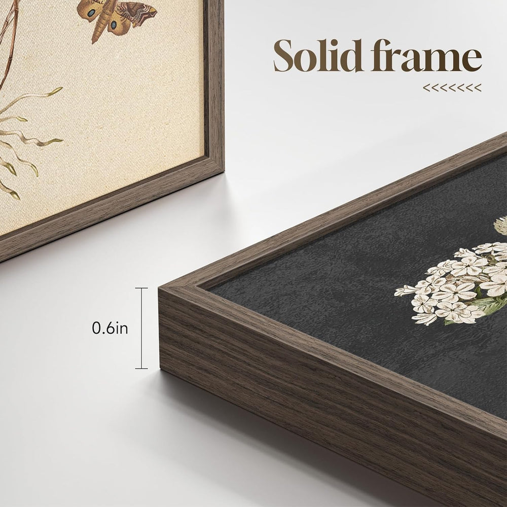 Framed Vintage Botanical Floral Wall Art for Bathroom, 4 Piece 8x10 In