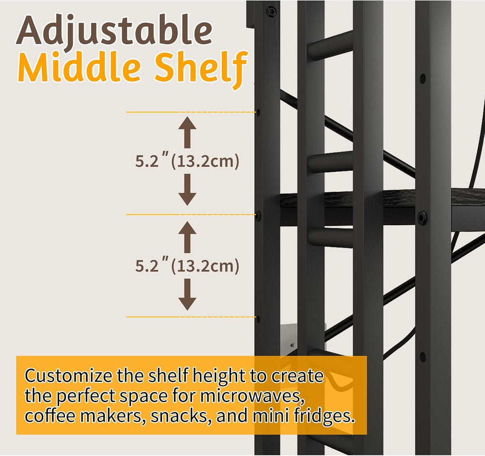 Baker's Rack with Power Outlet, 5-Tier Microwave Stand with Storage, Blac...